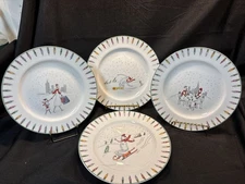 Whimsical Over And Back Porcelain Plates, Winter Theme Set Of 4   8”