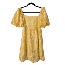 Yellow Spring Square Neckline Summer Floral Dress Size M