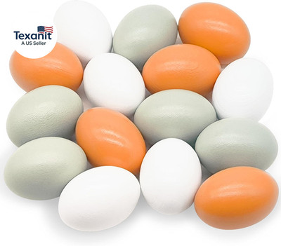 15 Pcs Wooden Fake Eggs,3 Colors Wood Eggs,Fake Chicken Eggs,Dummy Eggs Help Lay