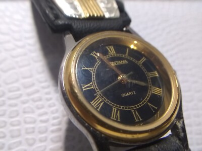 Montana Silversmiths Watch Silver Gold Black Leather - Tested