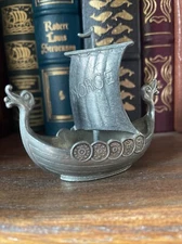 RAREHand Cast Pewter Miniature Vintage Viking Ship TPB TINN Norway 2.5"x3” NORGE