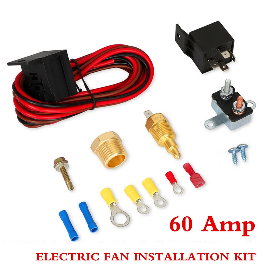 Kit de instalación de cableado de ventilador eléctrico 12V termostato completo relé de 60 amperios 185 grados Foto 4 de 4