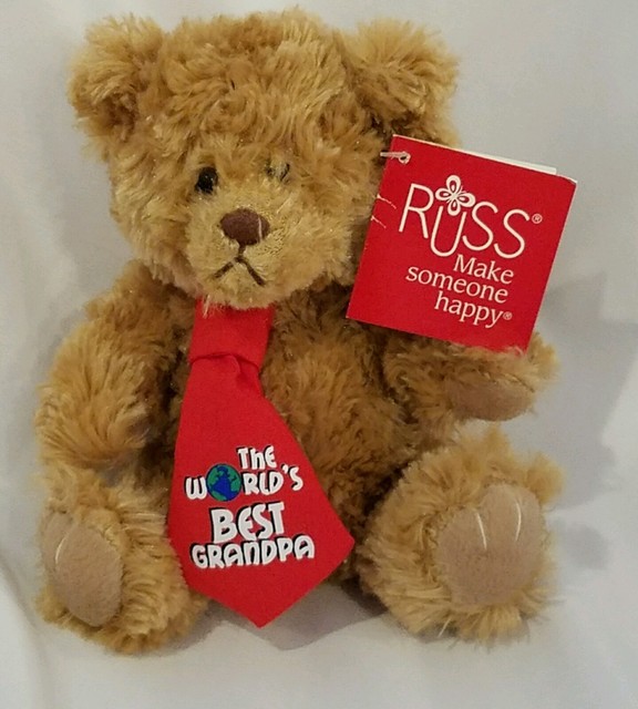 Russ Berrie Plush Teddy Bear Worlds Best Grandpa Red Tie 6