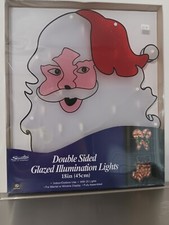 New 18" Pre Lit Santa Double Sided Glazed Window Silhouette Christmas Decoration