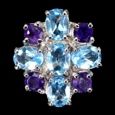 925 Sterlingsilber Ring Oval Schweizer Blau Topas 7x5mm Amethyst Edelstein