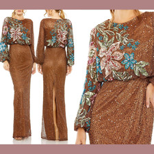 NWT$598 Mac Duggal [ 8 ] 5615 Embellished Multicolor Floral High Neck Gown S1126