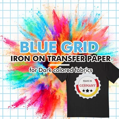 TRANSFER MASTER 200 Sheets Bulk DARK Cotton Printable Heat Transfer Paper Iron-on Blue Grid 8.5