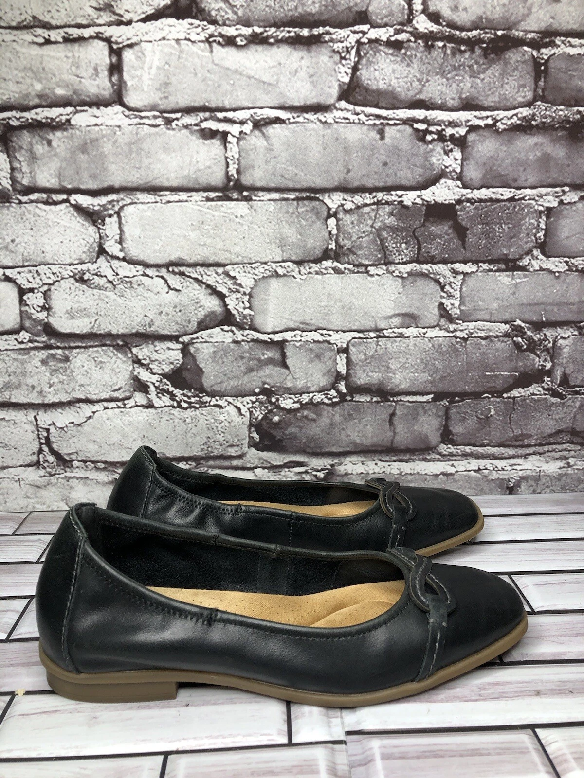Mocassini slip on Clarks Collection pelle nera scarpe basse donna taglia 7M US 37 5