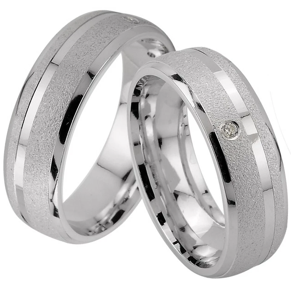 2 Ringe Trauringe Eheringe mit Stein , Silber 925 , Gravur Gratis , J18-1 V - Bild 1 von 4
