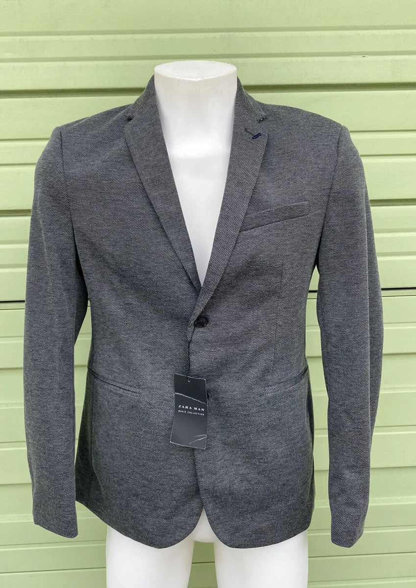 NWT ZARA MAN TECHNICAL TEXTURED WEAVE GREY BLAZER size 42 7073 new