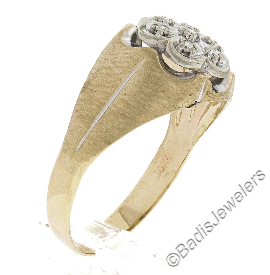 Men's 10K Two Tone Gold 0.10ctw Single Prong Diamond Matte Finish Cluster Ring - Image 2 of 4