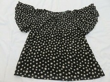 THERAPIE HÜBSCHE SCHWARZ & TAUPE STERNENMUSTER FLAMENCOÄRMEL BLUSE OBERTEIL UK 14