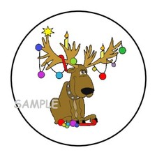 30 CHRISTMAS REINDEER ENVELOPE SEALS LABELS STICKERS 1.5" ROUND XMAS