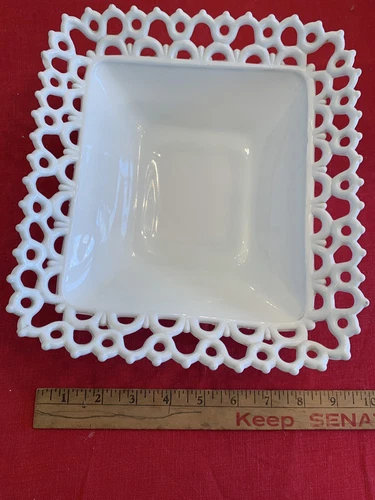 Vtg Atterbury Dancing Sailors Milk Glass Footed Compote Bowl Lace Edge 8.5 X 9.5