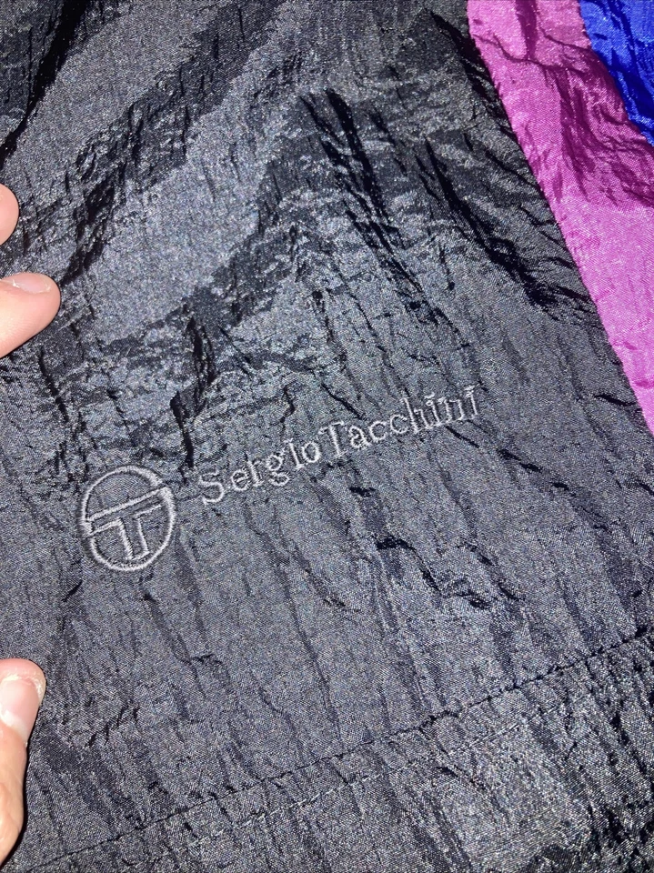 VTG Sergio Tacchini Track Jacket Black Pink Color Block Full Zip 12 - Image 2 of 4