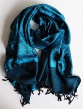 NEW Elegant JACQUARD PAISLEY  PASHMINA SCARF/WRAP/SHAWL -- Turquoise/Black #8