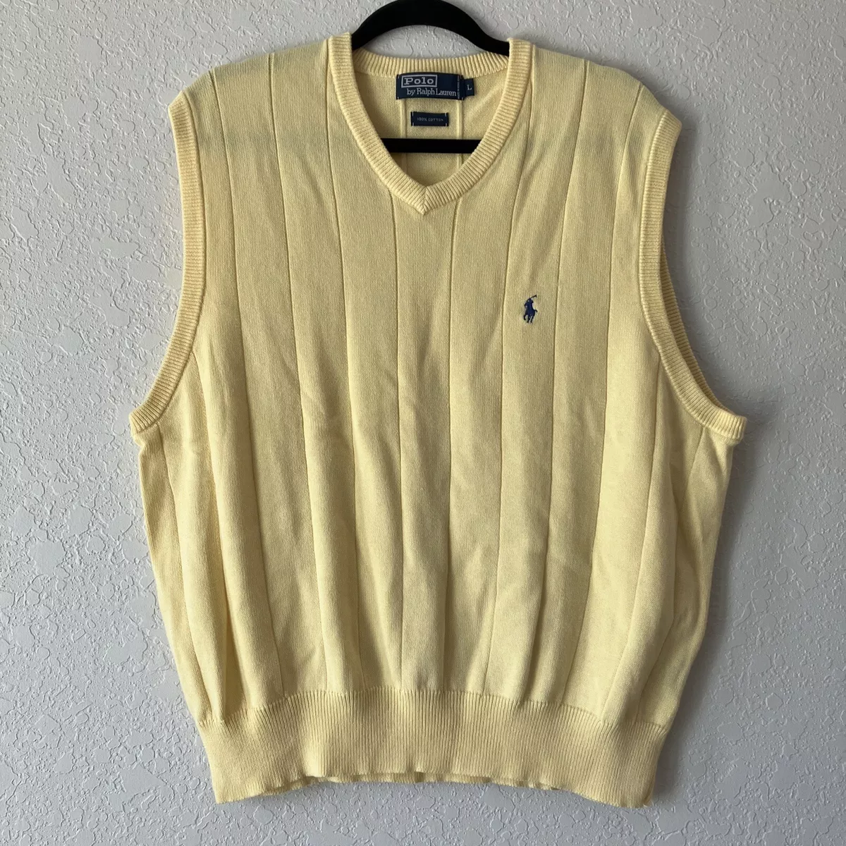 Polo Ralph Lauren Mens Sweater Vest Size L Cotton Yellow Golf