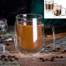 Double Walled Coffee Glasses Cups Heat Cold Resistant Kappu Barware - Set of 2