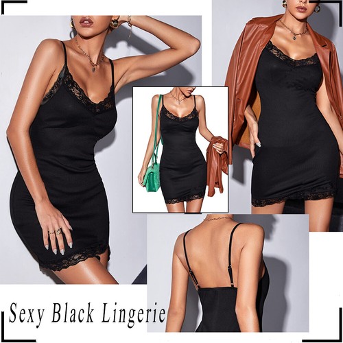 Women Sexy Short Dress V-Neck Lingerie Sleepwear Bodycon Lace Chemise Mini Dress - Picture 2 of 115