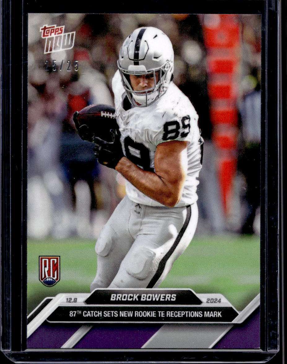 2024 Topps Now #15 Brock Bowers RC Rookie Purple Parallel Card #d /25