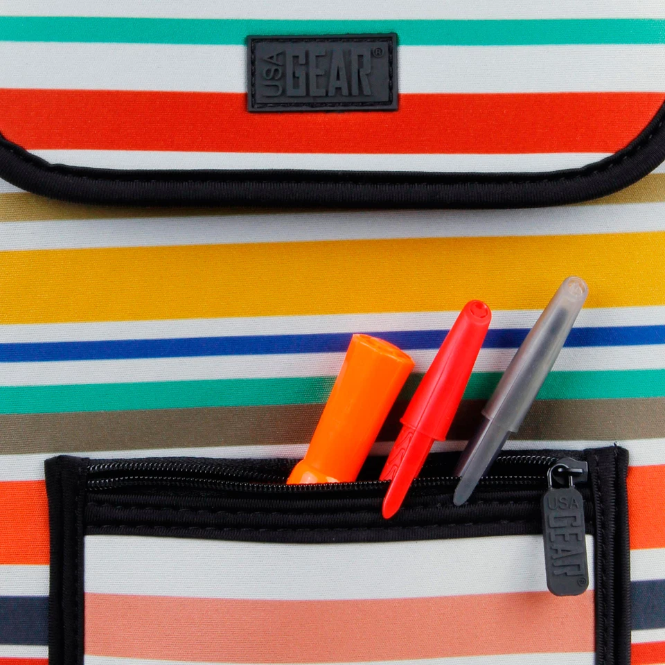Striped Neoprene Tablet Sleeve with Carrying Handle & Zippered Accessory Pocket - Image 4 of 4
