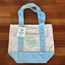 NEW NWT Limited Edition Trader Joe’s Pastel Blue Mini Canvas Tote Bag Travel
