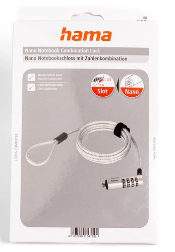 Hama Laptopschloss "Nano", Zahlenschloss 4-stellig, Carbonstahl, Silber