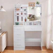 Modern Vanity Set with 10 LED Lighted Mirror Makeup Dressing Table Vanity Desk