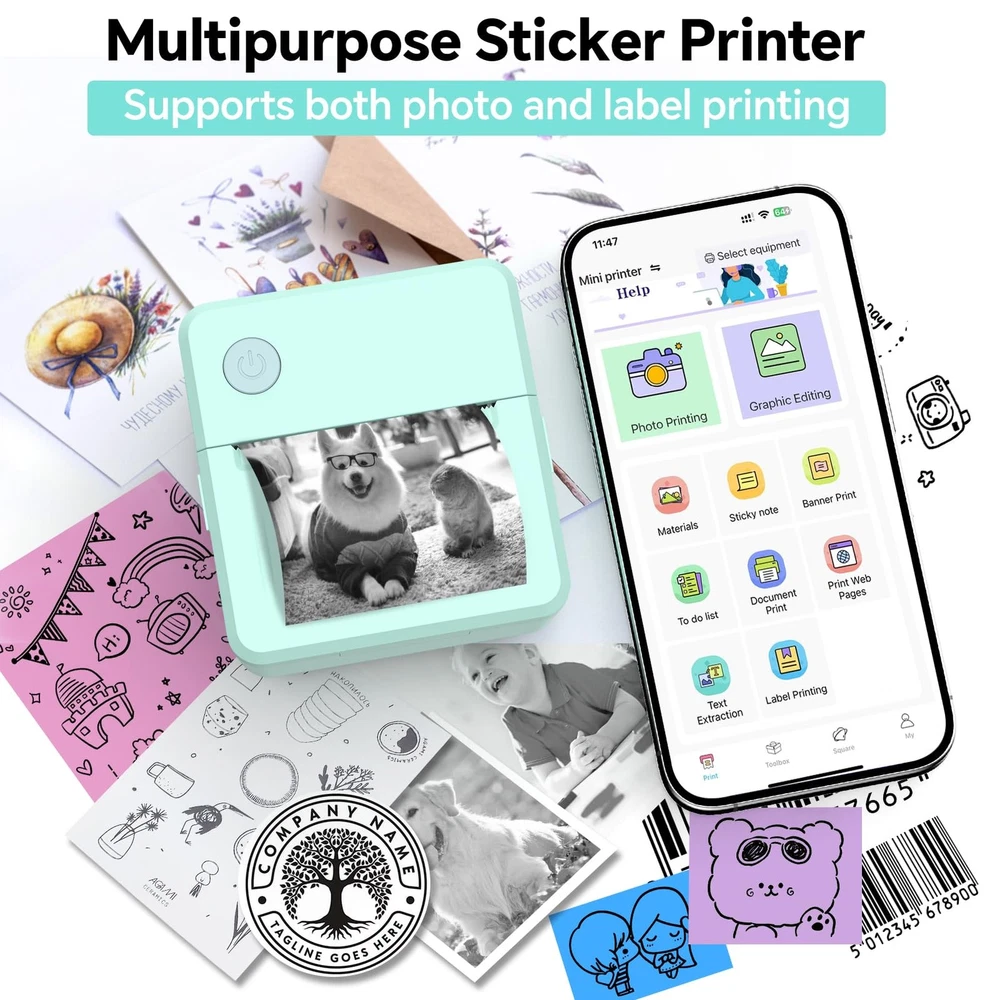 Bluetooth Thermal Label Maker Machine with Tape – Mini Portable Sticker Printer