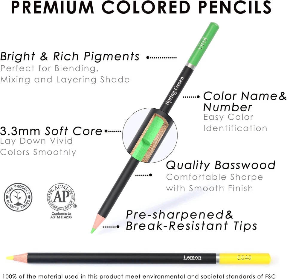 180 Coloured Pencils Professional Drawing Set Numbered Soft Core Colouring - image 3 of 4