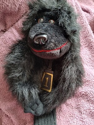 Vintage Black Gorilla Schimpanse Affe Golfkopf Plüsch Golfen