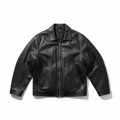Brooks Brothers Sport Men s Black Leather Bomber Jacket Size Large Full Zip Soft