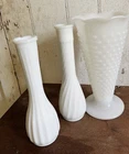 Vintage Milk Glass Vases Set of 3 Bud Vases Candle Wick Home Decor Wedding