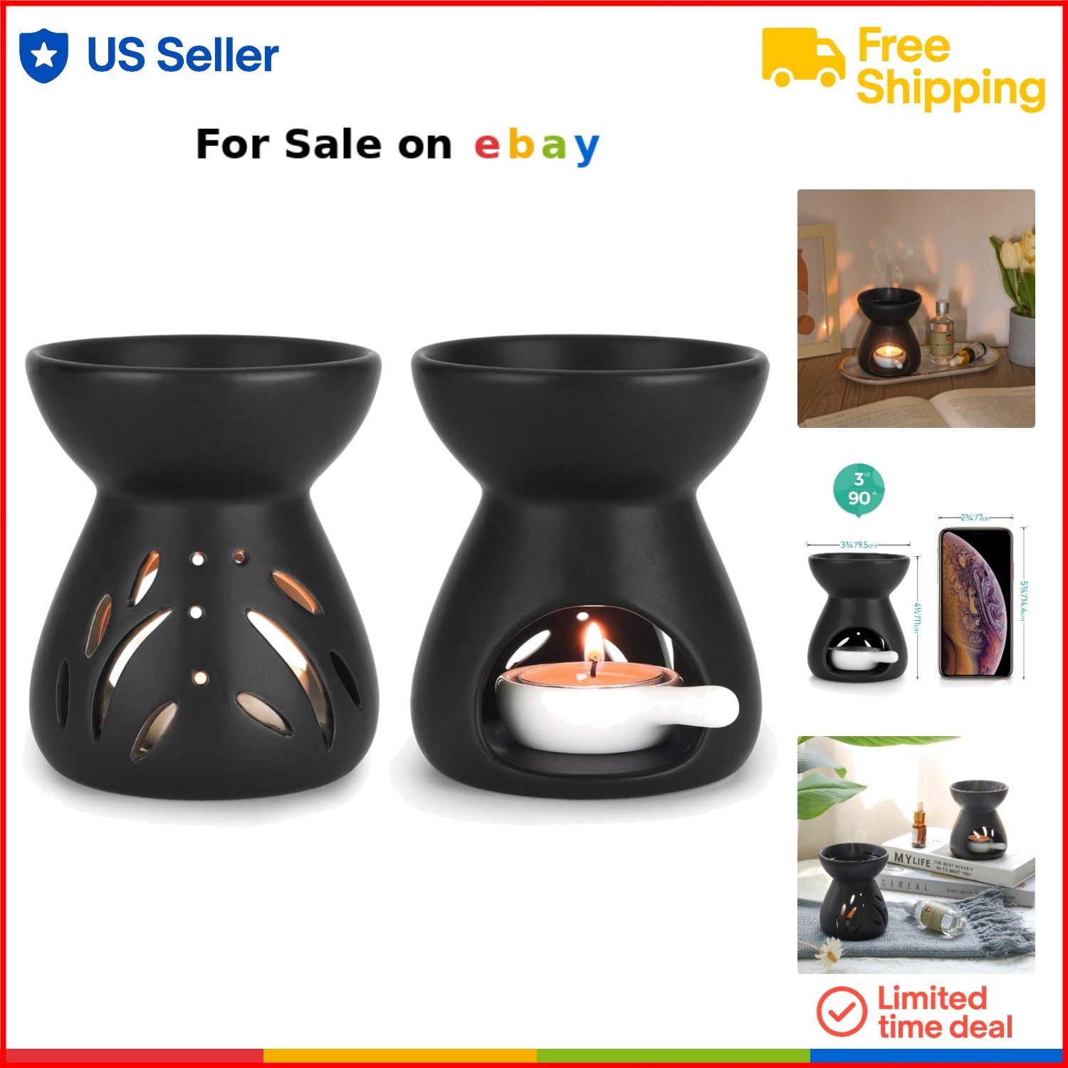 Ceramic Oil Burner Wax Melt Set of 2 Essential Oil Diffuser Candle Holder