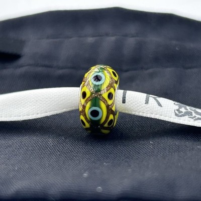 Authentische Trollbeads OOAK Unikat Glasperle Glitzer Gelb Sockel Augen