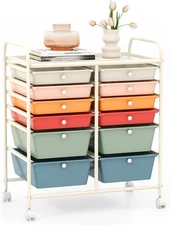 GOFLAME 12-Drawer Rolling Storage Cart, Multipurpose Organizer with 2 Sizes Plas