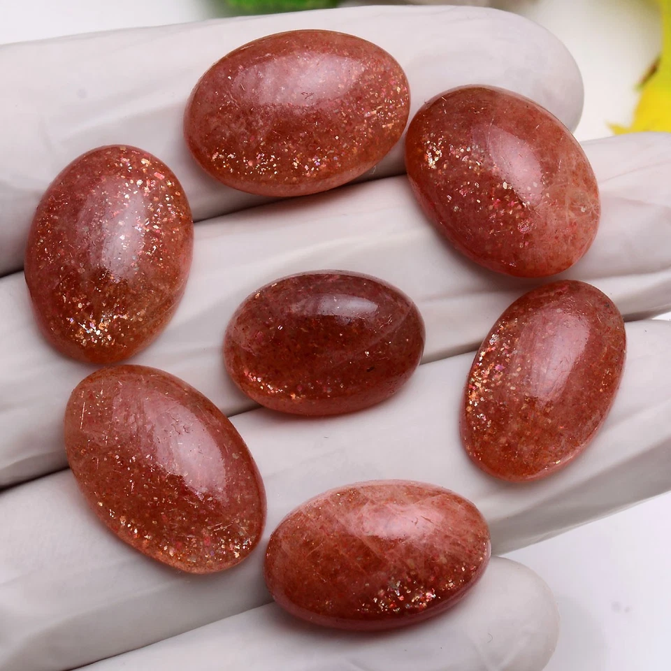 7 Teilig Natürlicher Sonnenstein 18mm-21mm Oval Cabochon Poliert Lose Edelsteine - Bild 1 von 4
