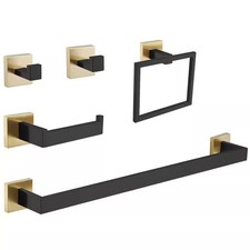 BWE 5-Piece Bath Hardware Set Black and Gold Towel Bar Hooks Two-Tone