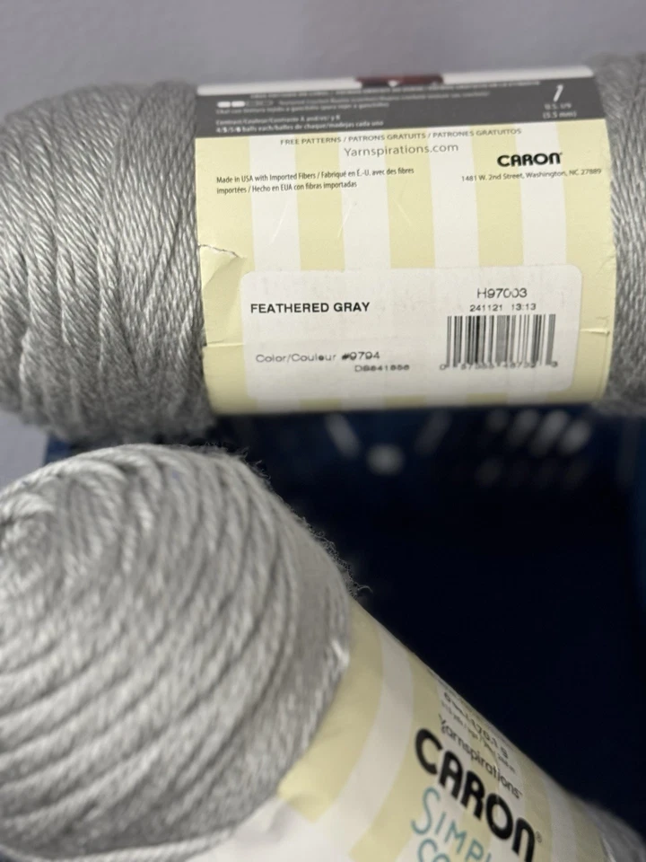 Caron Simply Soft Acrylic Yarn, 3 Skeins, Color Feathered Gray, New - Image 3 of 4