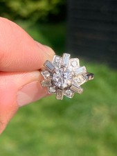 18ct gold diamond 1.60ct cluster baguette round cut ring vintage 5.1 grams