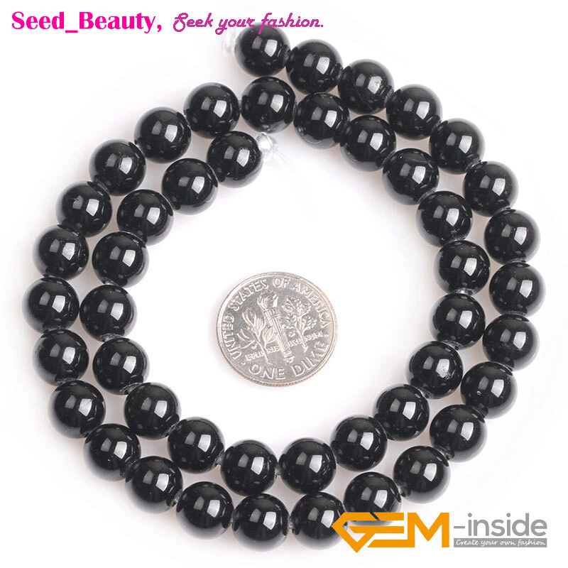 Cuentas redondas artesanales de turmalina negra natural para hacer joyas 15"2 mm agujero grande hágalo usted mismo Foto 3 de 4