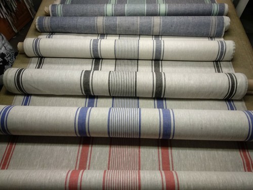 100% linen fabric 240gsm French grey navy blue stripes sack vintage pattern - Picture 7 of 35