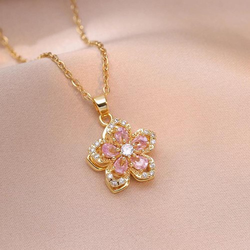 !Light Luxury High Fashion Necklace Rotating Bauhinia Flower Zircon Flower - Bild 4 von 16