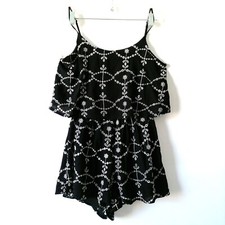 Alya Womens Black Scoop Neck Adjustable Straps Embroidered Playsuit Size S