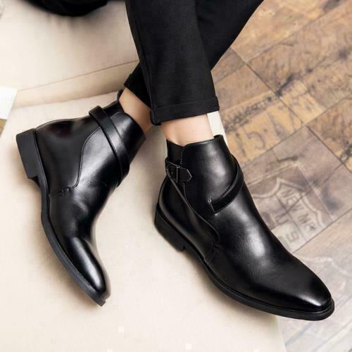 Chic Mens Faux Leather Business Ankle Boots Shoes Pointy Toe Office Buckle Dress - Picture 12 of 13