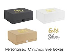 Large personalised birthday box gold print custom hamper brown black, white 