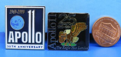 NASA PIN Pair vtg APOLLO 11 25th & 30th Anniversary / EAGLE Has Landed LUNAR