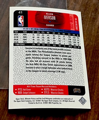 2000-2001 Ultimate Victory Allen Iverson # 41 - Philadelphia 76ers