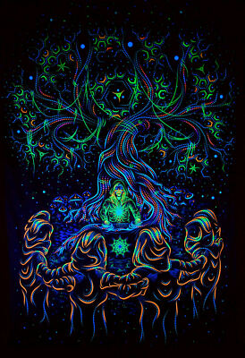 UV Backdrop Black Light Tapestry Psychedelic Art Banner Fluoro Psy Wall Hanging