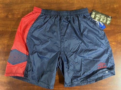 Vintage Umbro Men’s XL Shiny Nylon Soccer Shorts Blue Red NWT (Lot 1407)